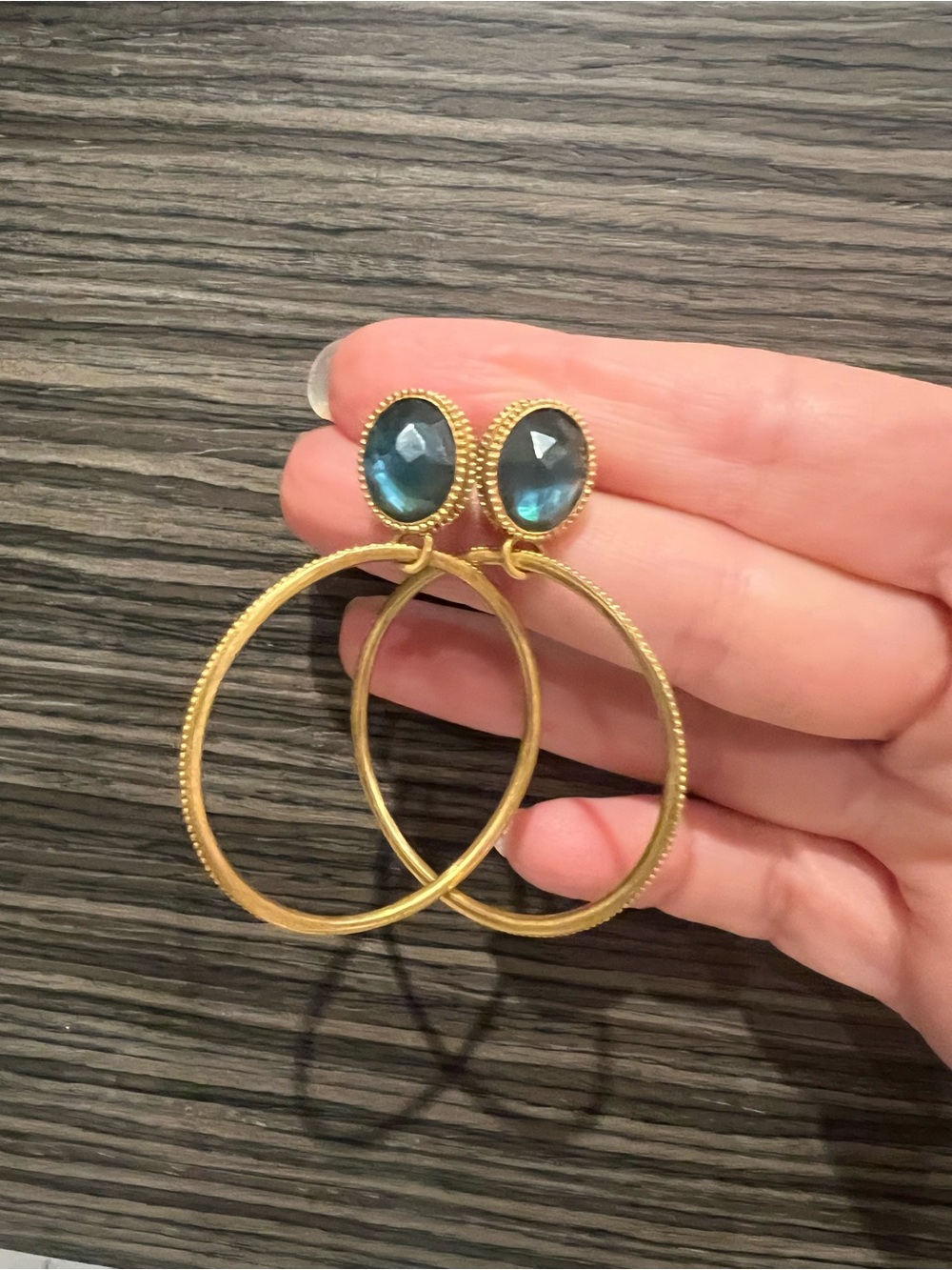 Julie Vos Gold Hoop Earrings with Blue Stone Studs